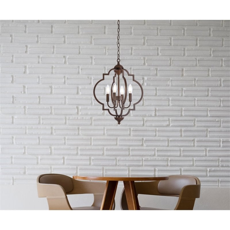 Living District Sandara 4-Light Mid-Century Metal Pendant in Weathered Oak