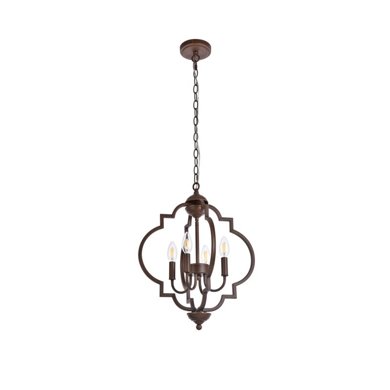 Living District Sandara 4-Light Mid-Century Metal Pendant in Weathered Oak