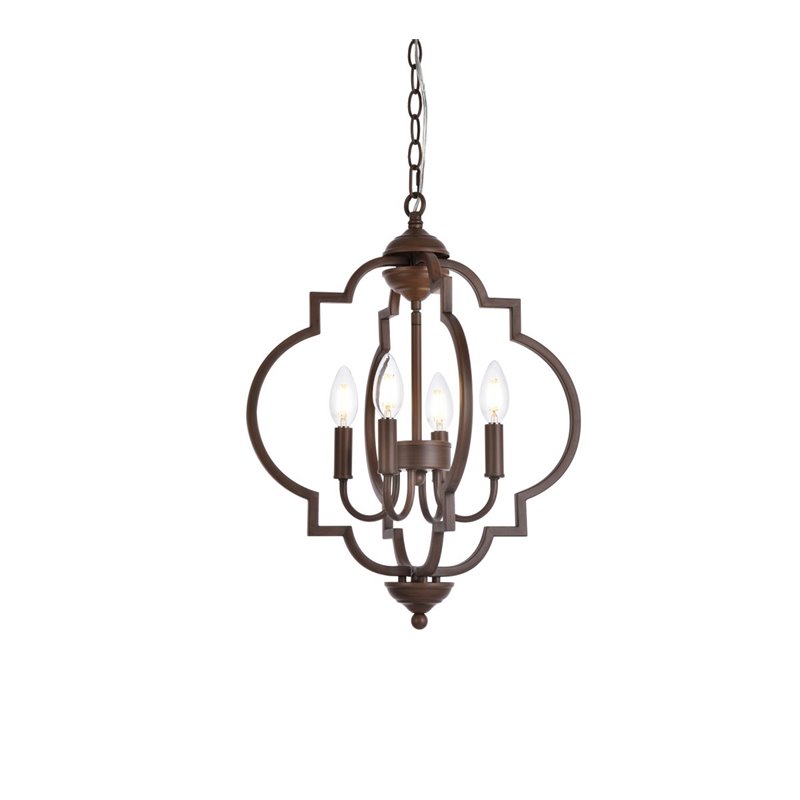 Living District Sandara 4-Light Mid-Century Metal Pendant in Weathered Oak