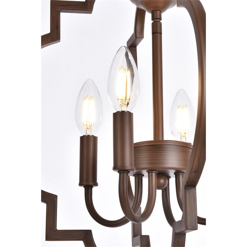 Living District Sandara 4-Light Mid-Century Metal Pendant in Weathered Oak
