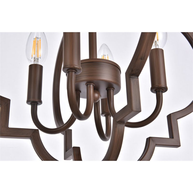Living District Sandara 4-Light Mid-Century Metal Pendant in Weathered Oak
