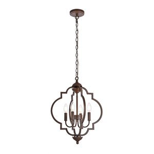 Living District Sandara 4-Light Mid-Century Metal Pendant in Weathered Oak
