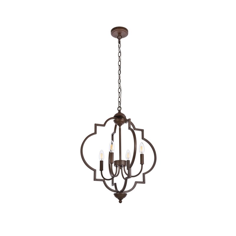 Living District Sandara 4-Light Mid-Century Metal Pendant in Weathered Oak