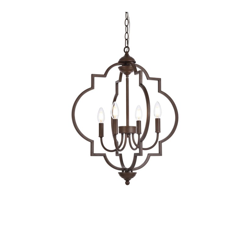 Living District Sandara 4-Light Mid-Century Metal Pendant in Weathered Oak