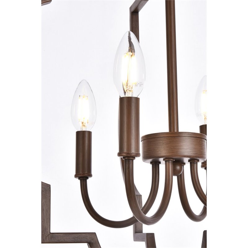 Living District Sandara 4-Light Mid-Century Metal Pendant in Weathered Oak