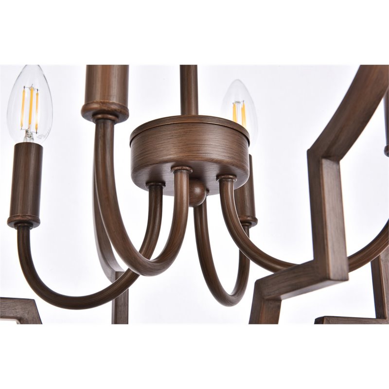 Living District Sandara 4-Light Mid-Century Metal Pendant in Weathered Oak