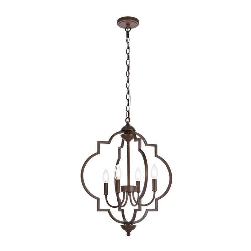 Living District Sandara 4-Light Mid-Century Metal Pendant in Weathered Oak