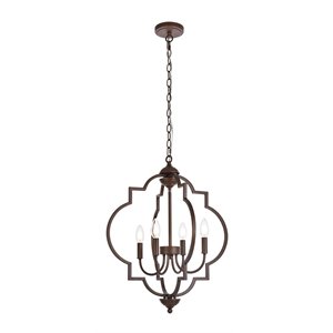 Living District Sandara 4-Light Mid-Century Metal Pendant in Weathered Oak