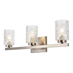 Living District Cassie 3-Light Metal Bath Sconce in Satin Nickel and Clear