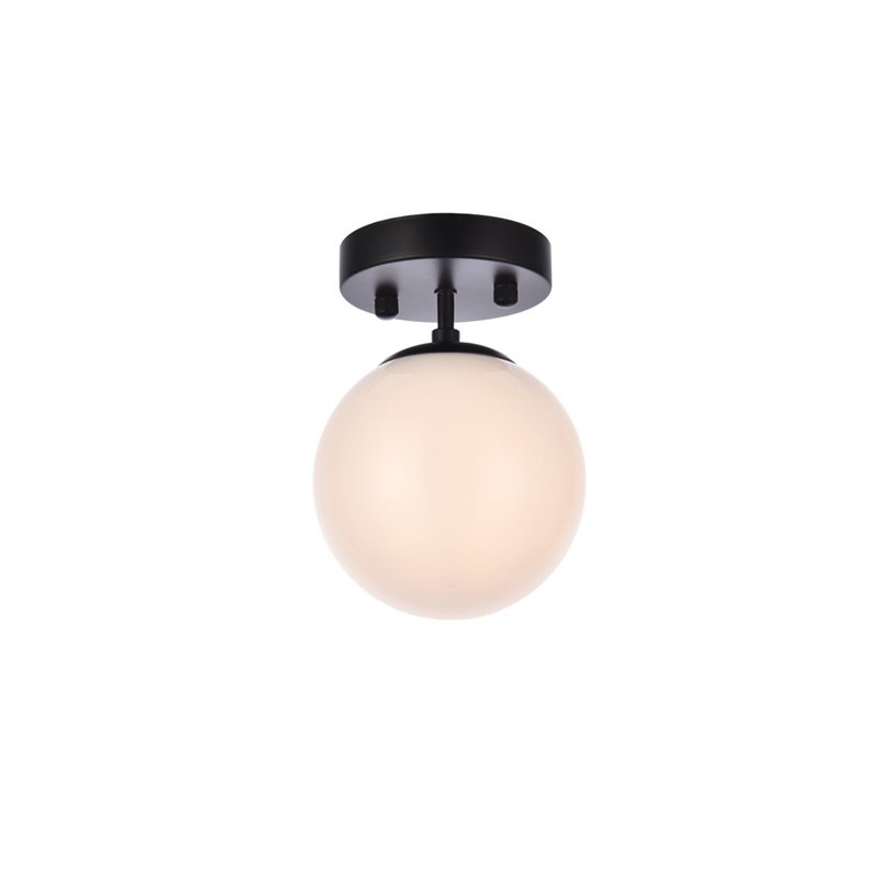 Living District Mimi 1-Light Metal Flush Mount in Black and Frosted White