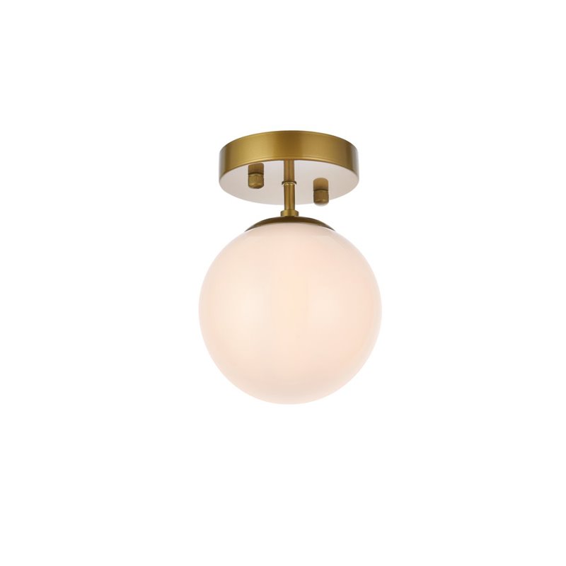 Living District Mimi 1-Light Metal Flush Mount in Brass and Frosted White