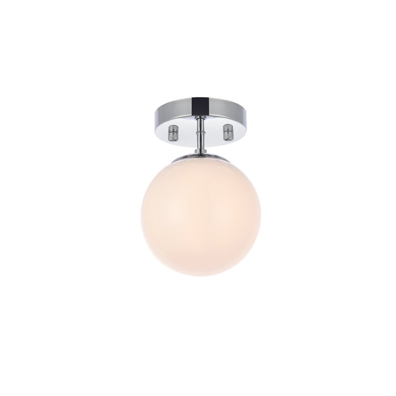 Living District Mimi 1-Light Metal Flush Mount in Chrome and Frosted White