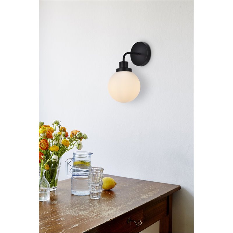 Living District Hanson 1-Light Metal Bath Sconce in Black and Frosted