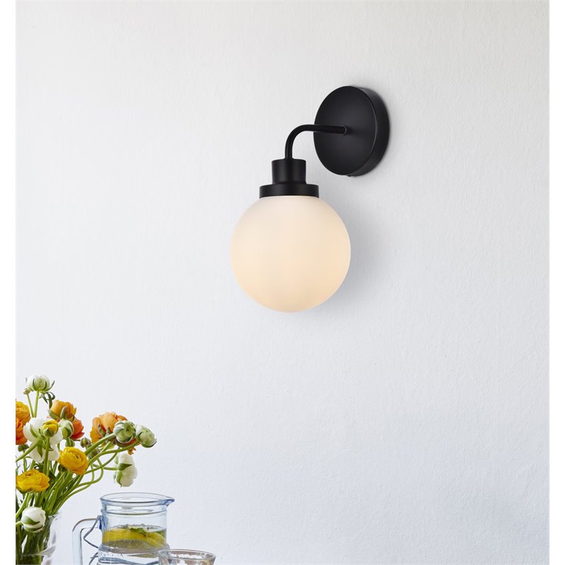Living District Hanson 1-Light Metal Bath Sconce in Black and Frosted