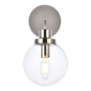 Living District Hanson 1-Light Metal Bath Sconce in Polished Nickel and Clear