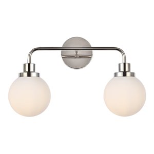 living district hanson 2-light metal bath sconce in polished nickel and frosted