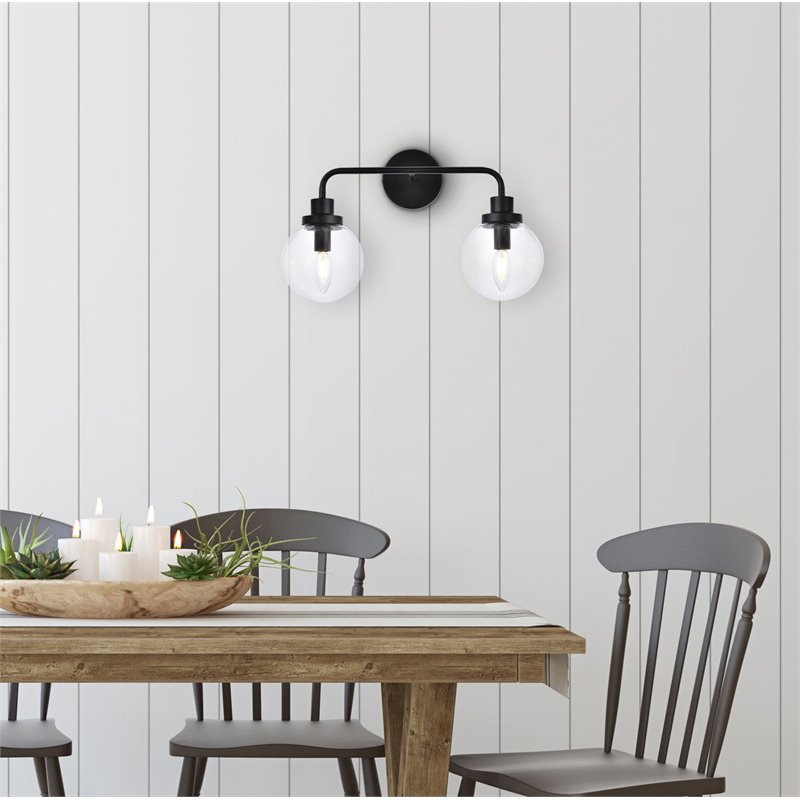 Living District Hanson 2-Light Metal Bath Sconce in Black and Clear