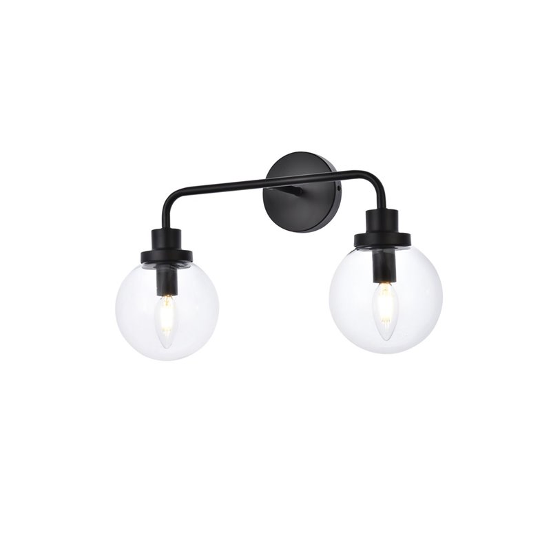 Living District Hanson 2-Light Metal Bath Sconce in Black and Clear