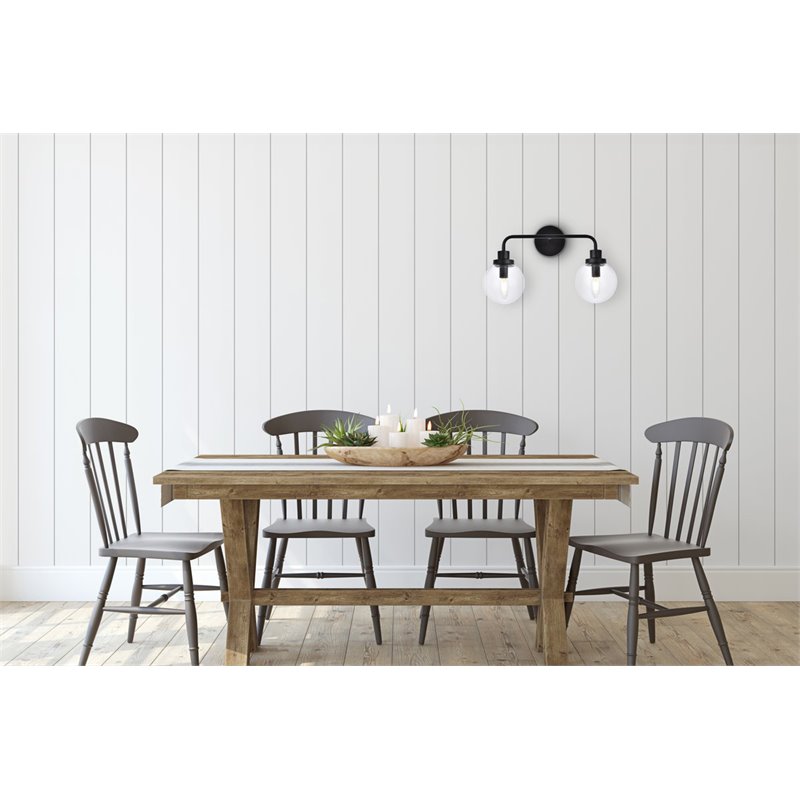Living District Hanson 2-Light Metal Bath Sconce in Black and Clear
