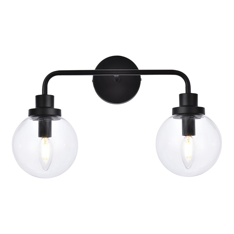 Living District Hanson 2-Light Metal Bath Sconce in Black and Clear