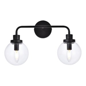 Living District Hanson 2-Light Metal Bath Sconce in Black and Clear