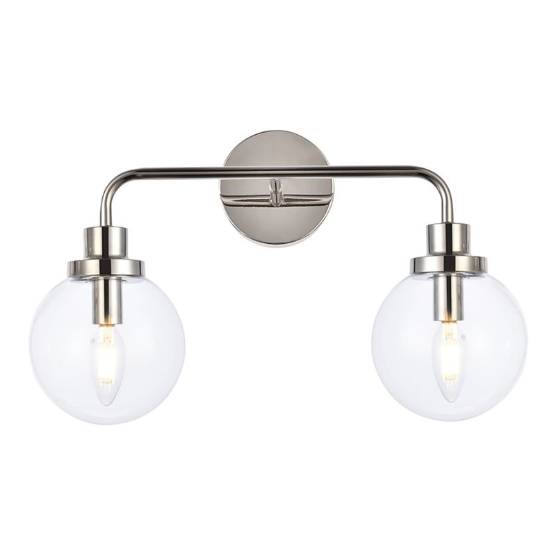 Living District Hanson 2-Light Metal Bath Sconce in Polished Nickel and Clear