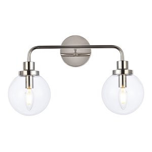 Living District Hanson 2-Light Metal Bath Sconce in Polished Nickel and Clear