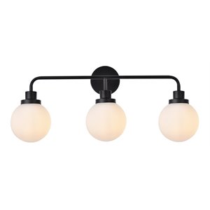 living district hanson 3-light metal bath sconce in black and frosted