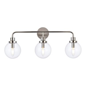 living district hanson 3-light metal bath sconce in polished nickel and clear