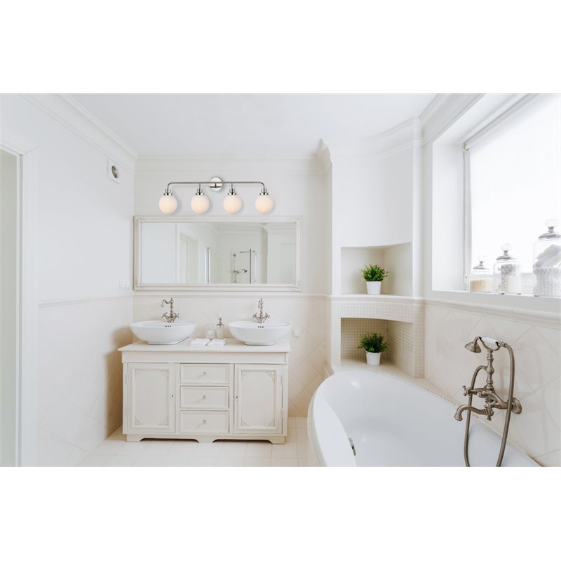 Living District Hanson 4-Light Metal Bath Sconce in Polished Nickel and Frosted