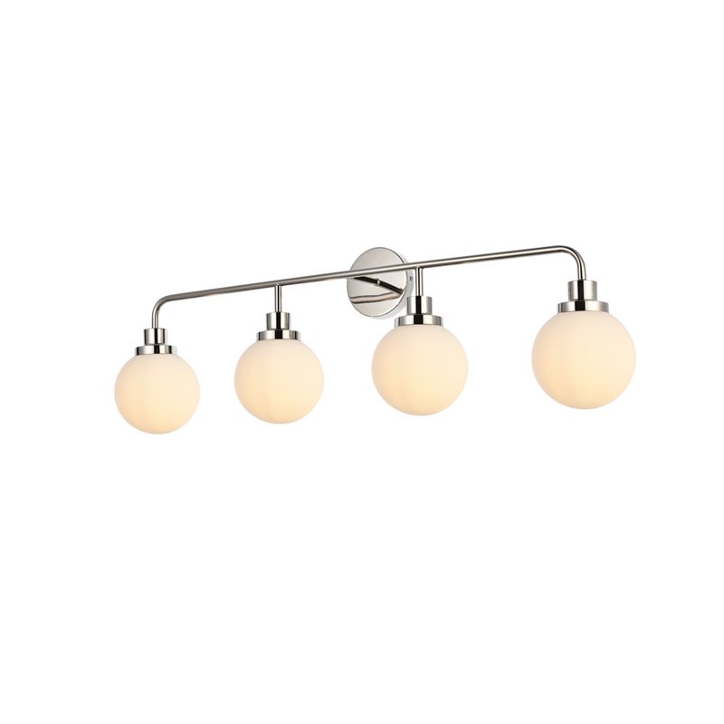 Living District Hanson 4-Light Metal Bath Sconce in Polished Nickel and Frosted