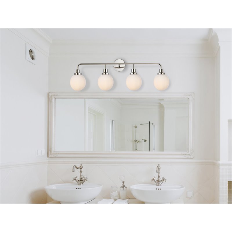 Living District Hanson 4-Light Metal Bath Sconce in Polished Nickel and Frosted