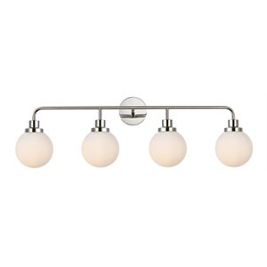 Living District Hanson 4-Light Metal Bath Sconce in Polished Nickel and Frosted