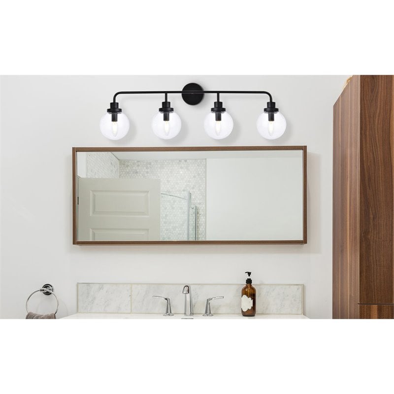 Living District Hanson 4-Light Metal Bath Sconce in Black and Clear