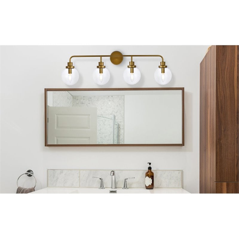 Living District Hanson 4-Light Metal Bath Sconce in Brass and Clear