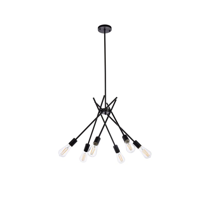 Living District Lucca 6-Light Mid-Century Metal Pendant in Black