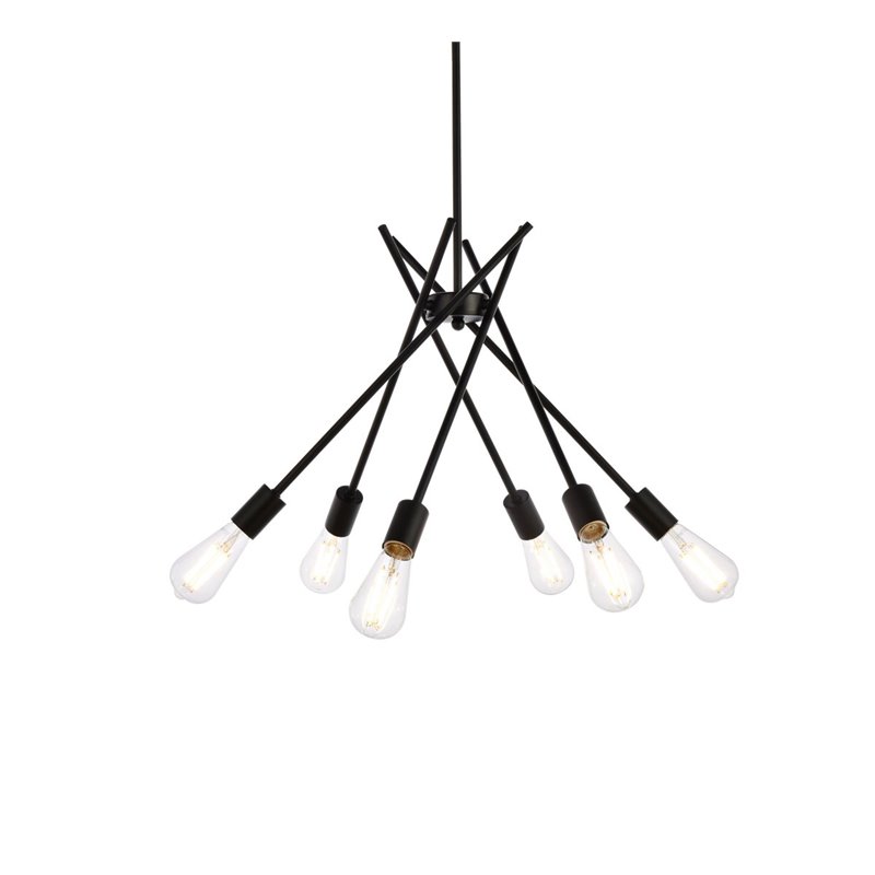 Living District Lucca 6-Light Mid-Century Metal Pendant in Black