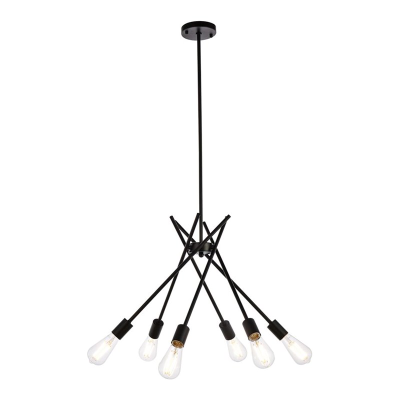 Living District Lucca 6-Light Mid-Century Metal Pendant in Black