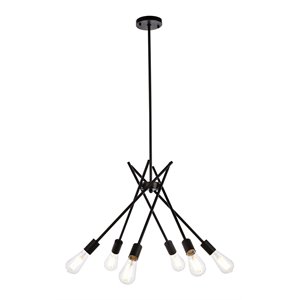 living district lucca 6-light mid-century metal pendant in black