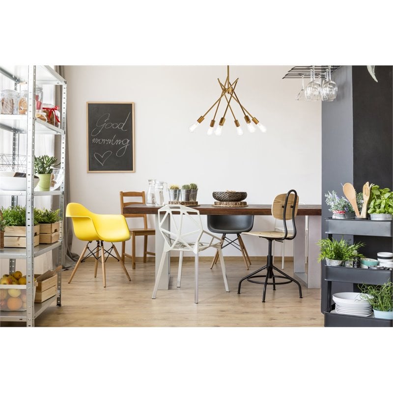 Living District Lucca 6-Light Mid-Century Metal Pendant in Brass