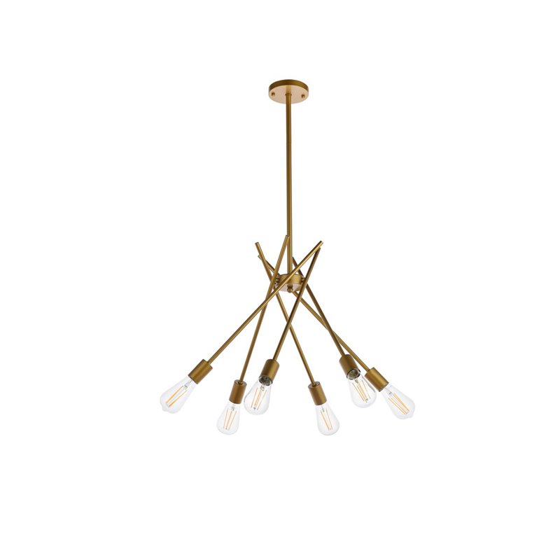 Living District Lucca 6-Light Mid-Century Metal Pendant in Brass