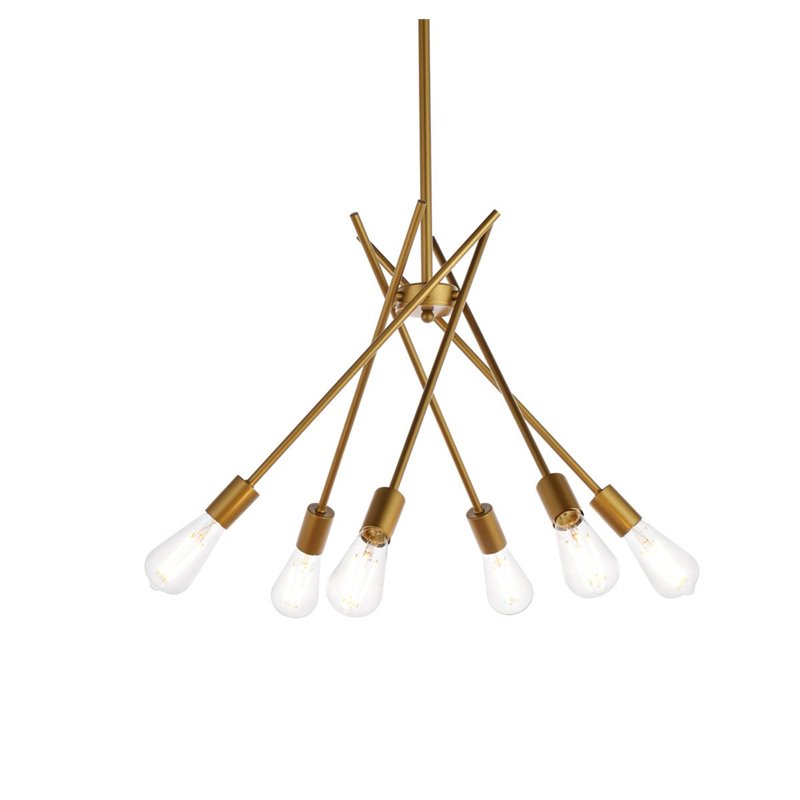 Living District Lucca 6-Light Mid-Century Metal Pendant in Brass