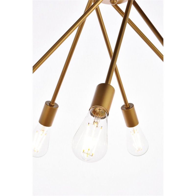 Living District Lucca 6-Light Mid-Century Metal Pendant in Brass