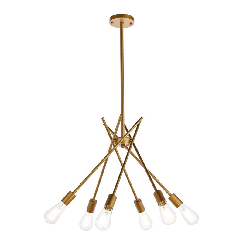 Living District Lucca 6-Light Mid-Century Metal Pendant in Brass