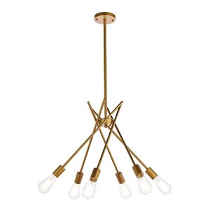 living district lucca 6-light mid-century metal pendant in brass