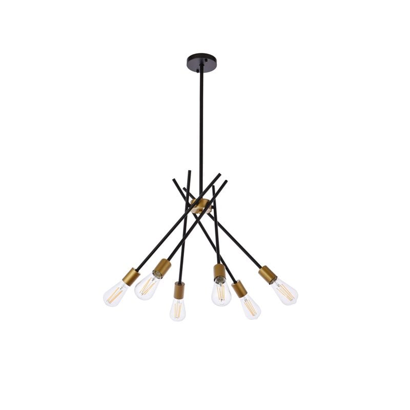 Living District Lucca 6-Light Mid-Century Metal Pendant in Black and Brass