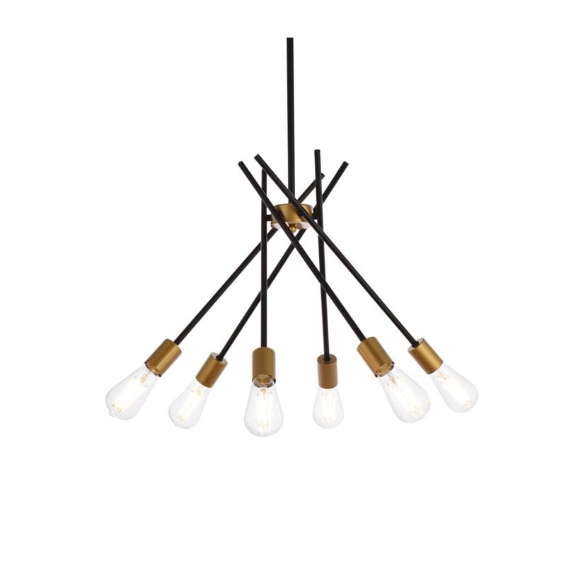 Living District Lucca 6-Light Mid-Century Metal Pendant in Black and Brass