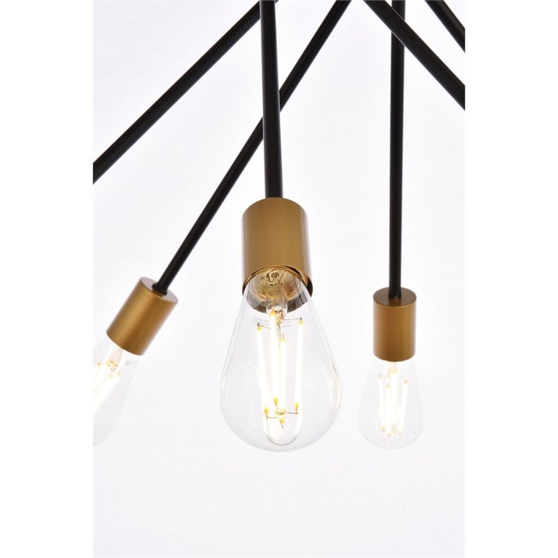 Living District Lucca 6-Light Mid-Century Metal Pendant in Black and Brass