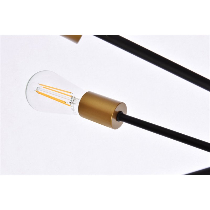 Living District Lucca 6-Light Mid-Century Metal Pendant in Black and Brass
