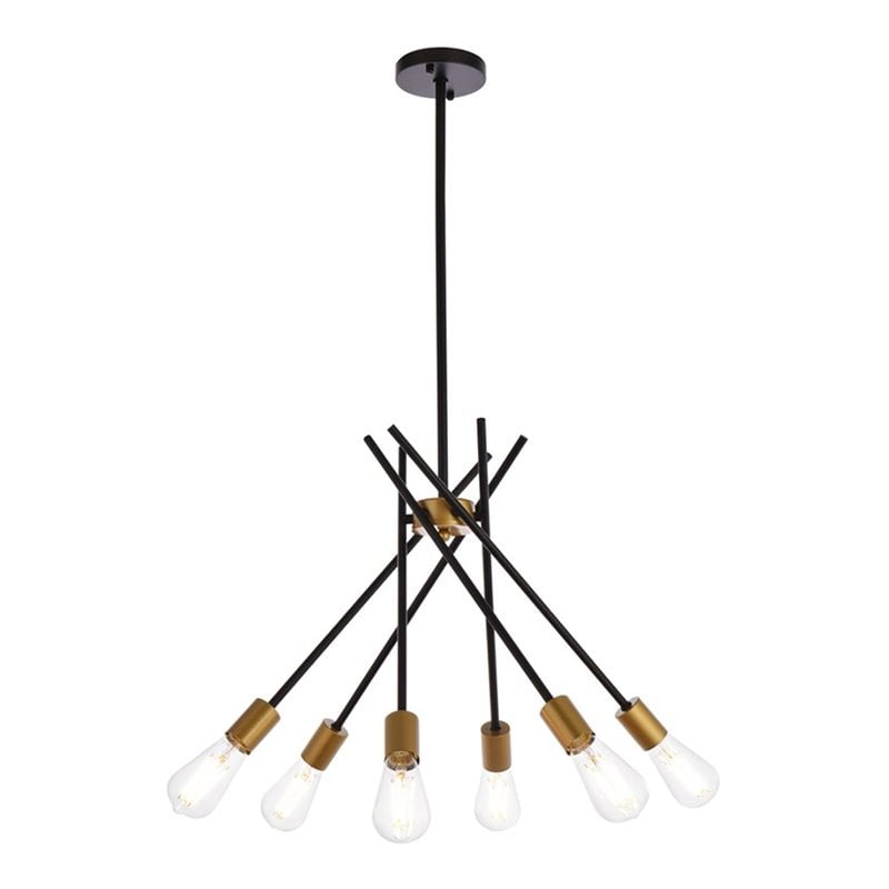 Living District Lucca 6-Light Mid-Century Metal Pendant in Black and Brass